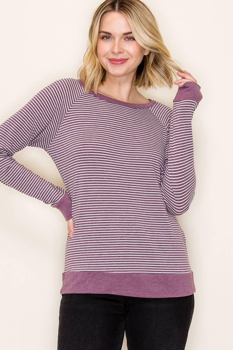 Raglan Sleeve Stripe Terry Top