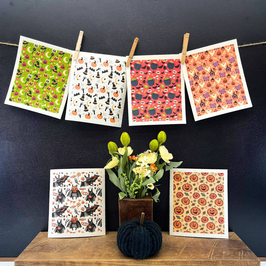 Swedish Dishcloth - Halloween Witch Hat Pumpkin