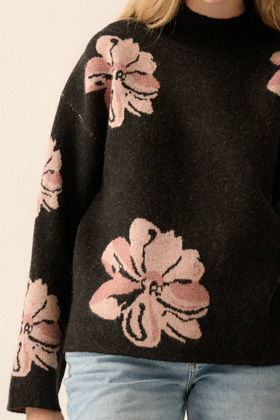 Floral Mock-Neck Sweater