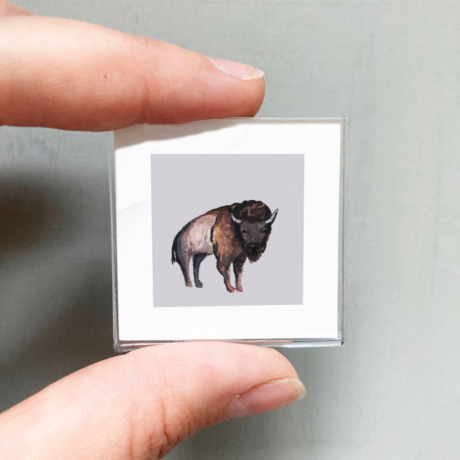 Magnet - 1" Bison Buffalo Watercolor Art