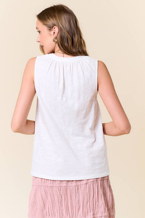 Ruffled Split V-Neck