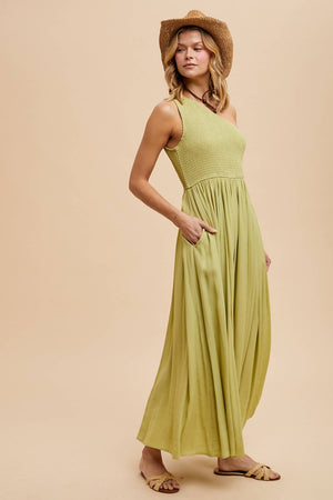 Smocked One Shoulder Dress