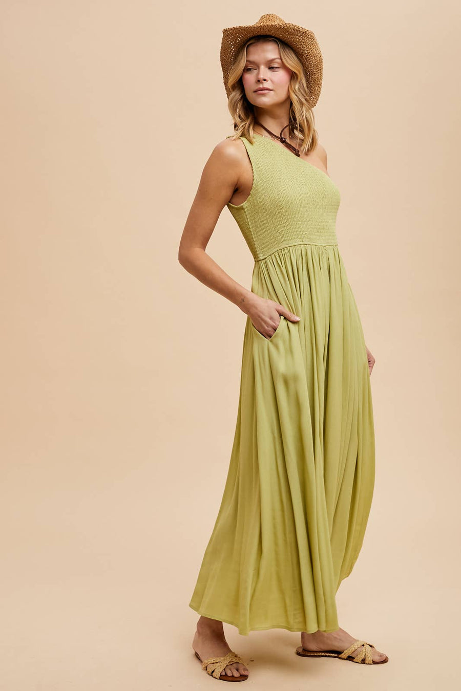 Smocked One Shoulder Dress