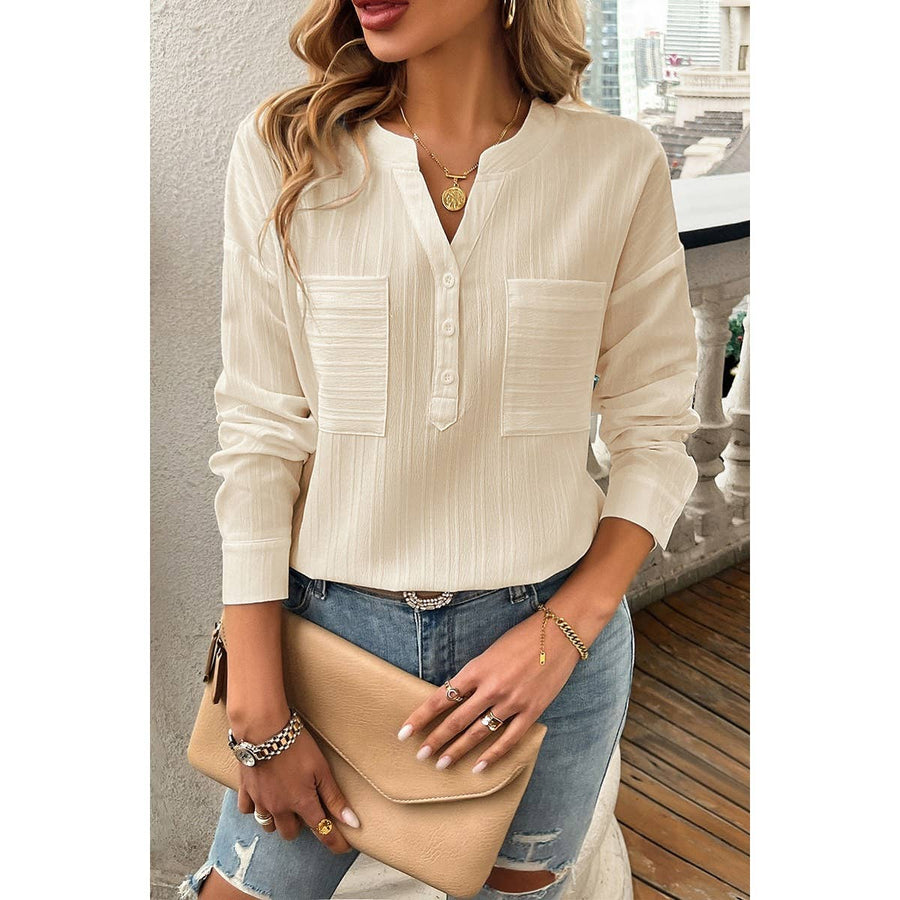 Solid V-Neck Blouse