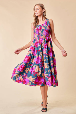 Floral Smocked Midi Dress