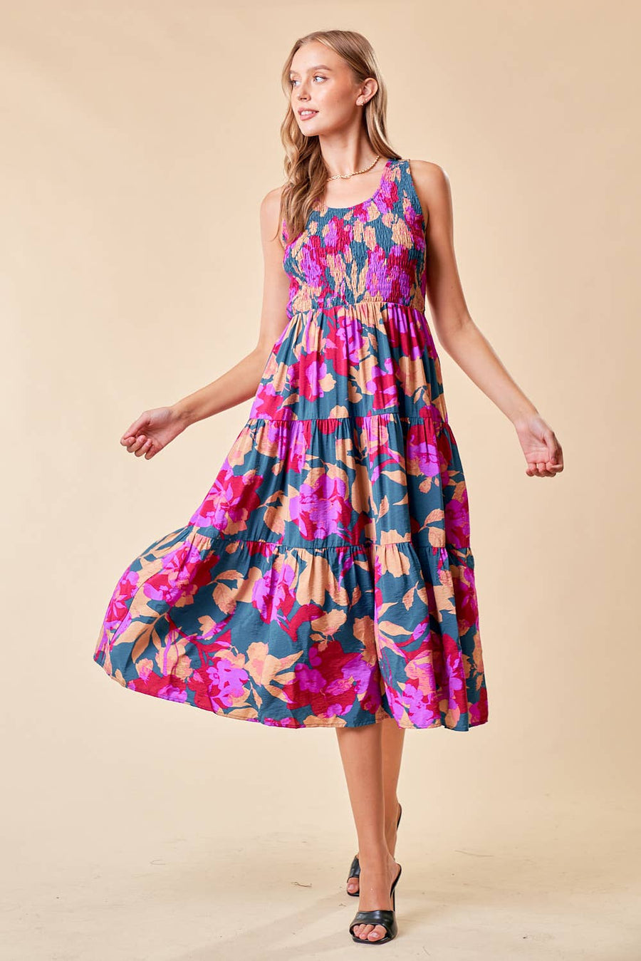 Floral Smocked Midi Dress