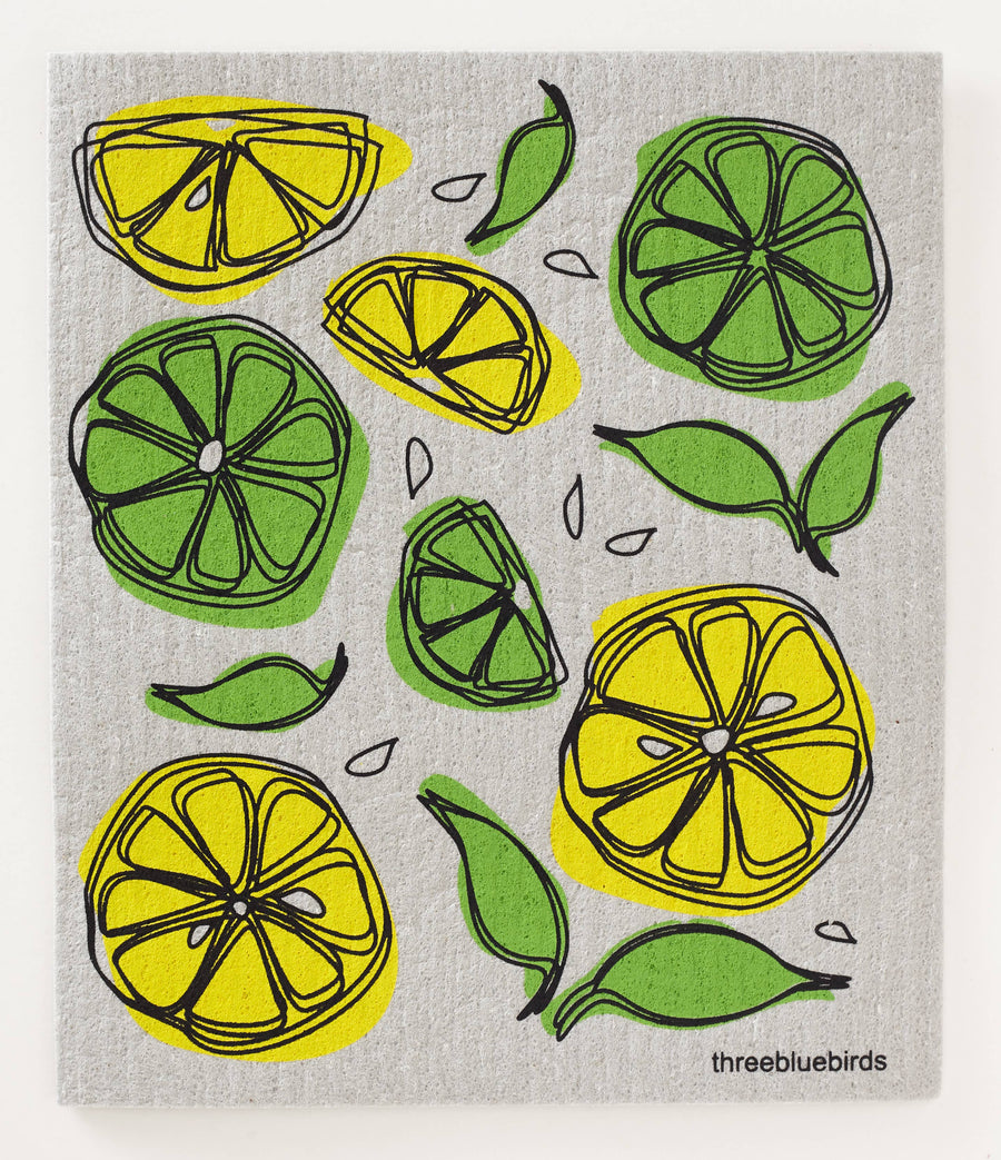 Swedish Dishcloths - Lemon Lime on Grey