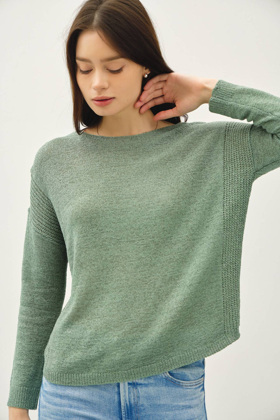 Drop Shoulder Pullover Rib Knit