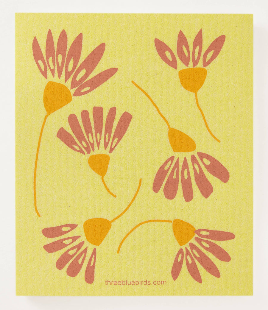 Swedish Dishcloths - Six Stems on Yellow