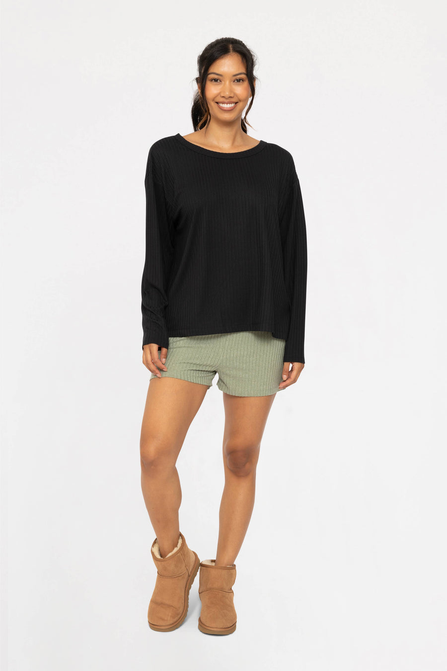 Mono B - Soft Ribbed Scoop Neck Top