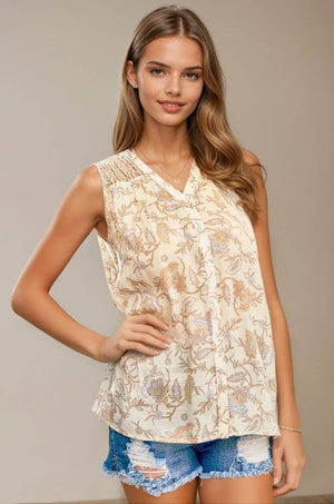 Button Front Paisley Top