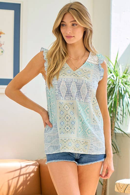 Lace V-neck w/ Back Button