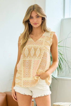 Lace V-neck w/ Back Button