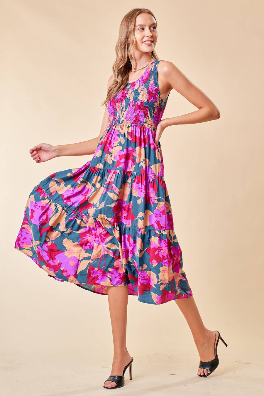 Floral Smocked Midi Dress