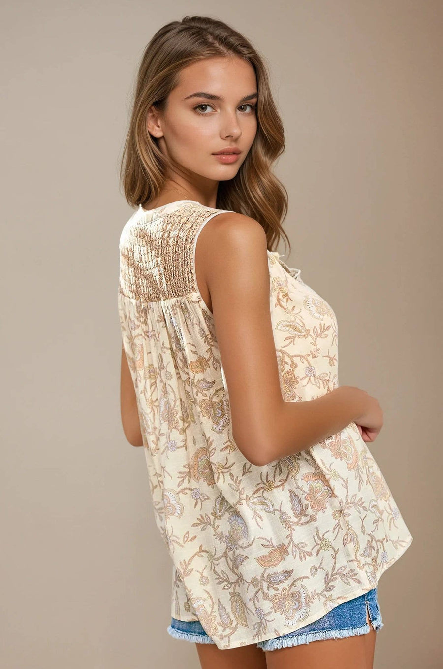 Button Front Paisley Top
