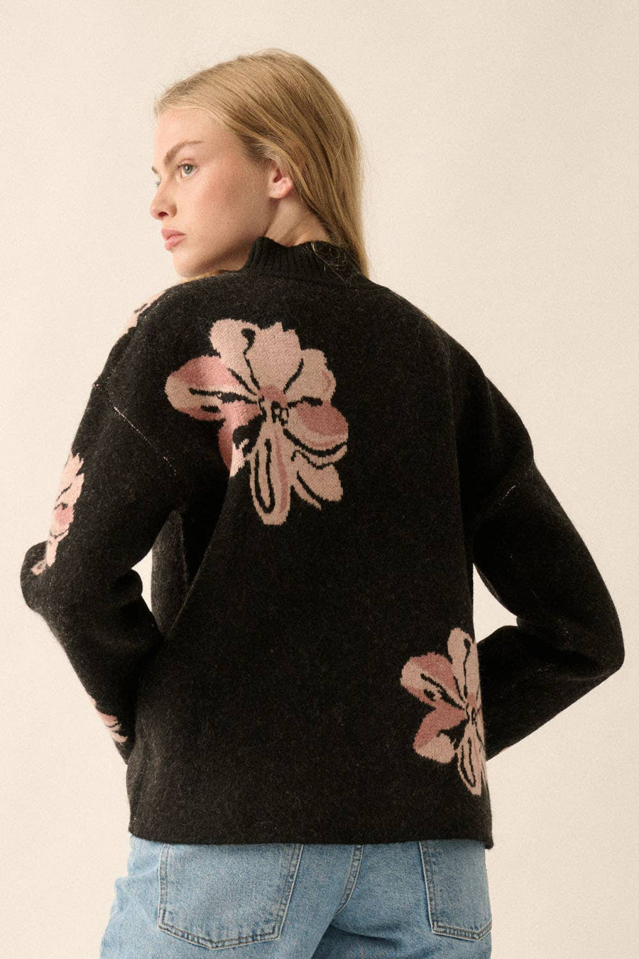 Floral Mock-Neck Sweater
