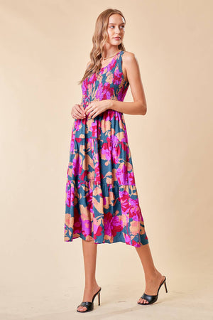 Floral Smocked Midi Dress