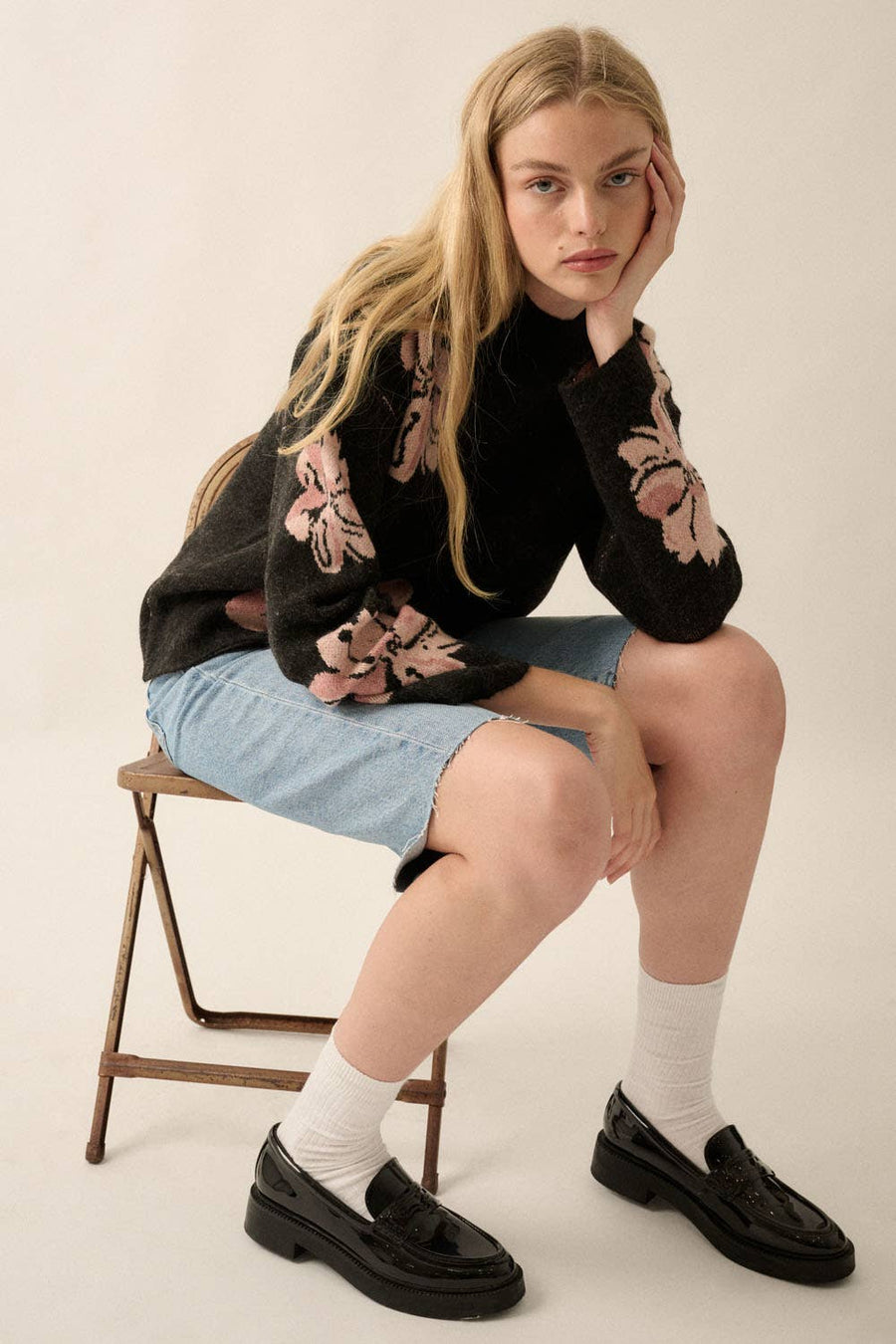 Floral Mock-Neck Sweater