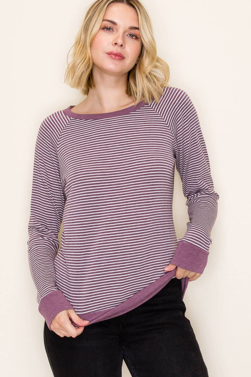 Raglan Sleeve Stripe Terry Top