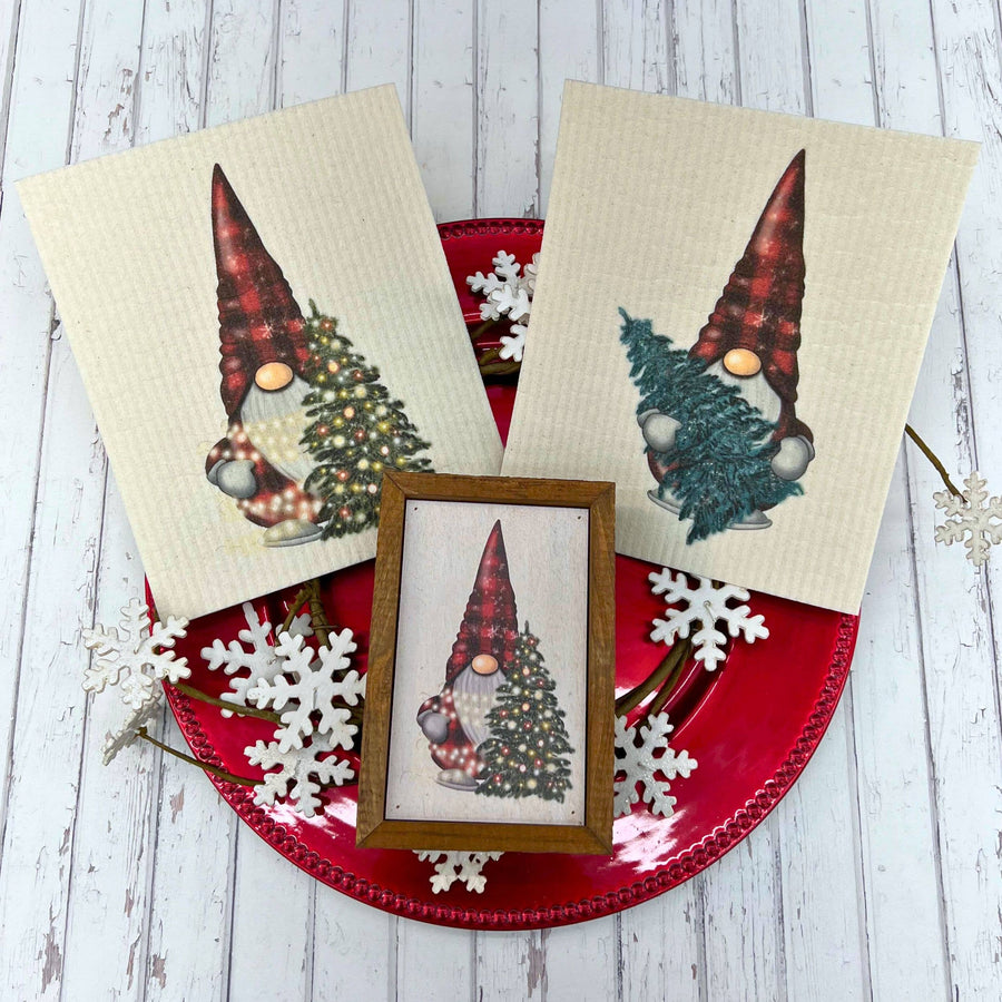 Swedish Dishcloth - Gnome with Christmas Tree