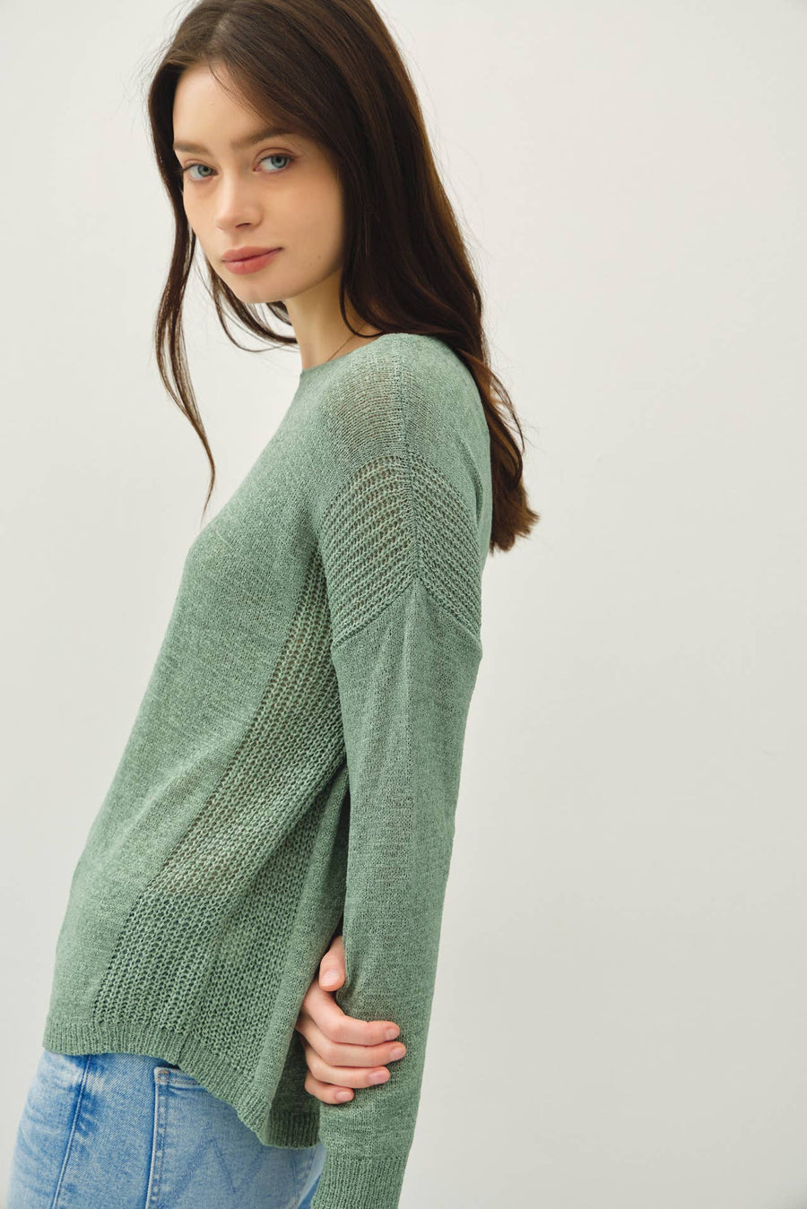 Drop Shoulder Pullover Rib Knit