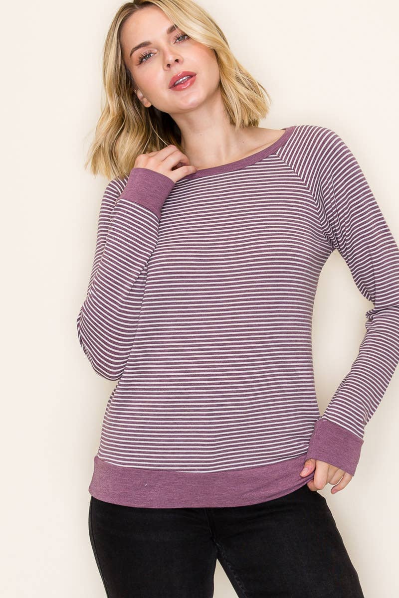 Raglan Sleeve Stripe Terry Top
