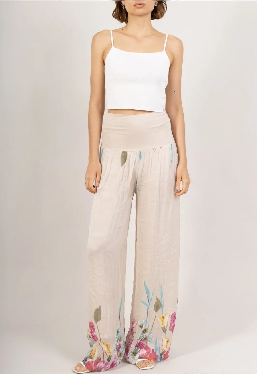 Floral print silk pant