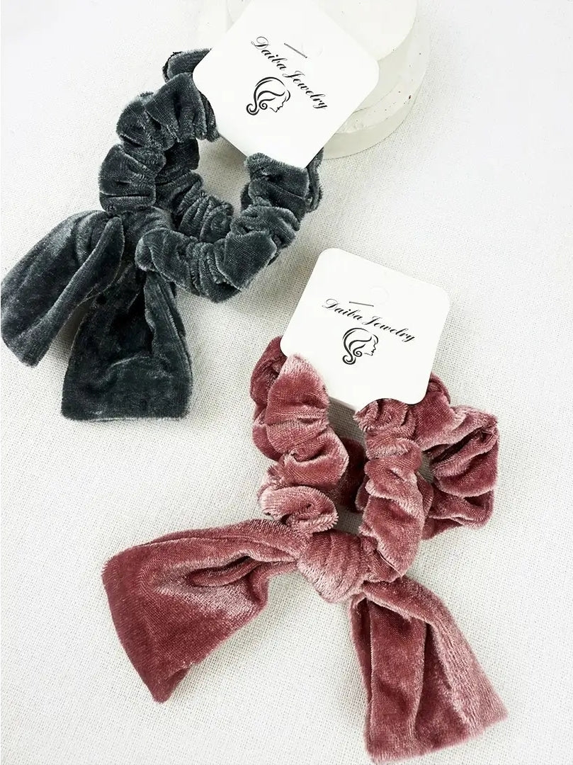 Velvet bow scrunchie set