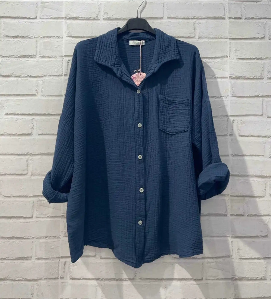 Waffle knit button down