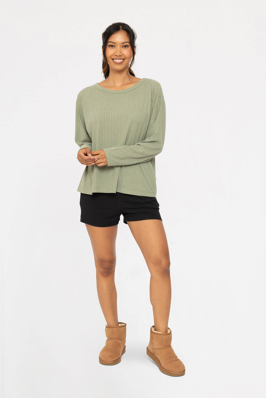 Mono B - Soft Ribbed Scoop Neck Top