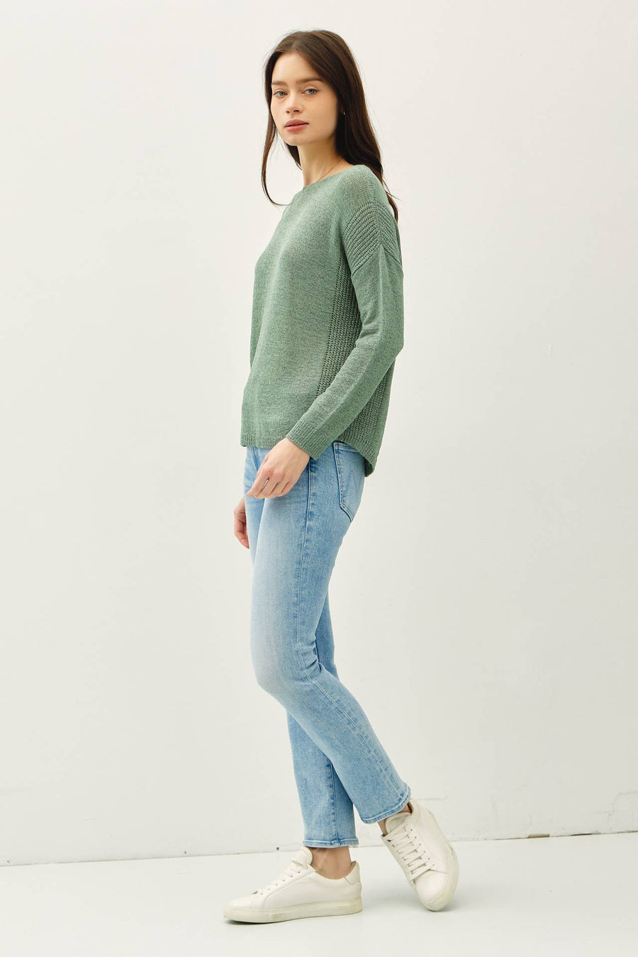 Drop Shoulder Pullover Rib Knit