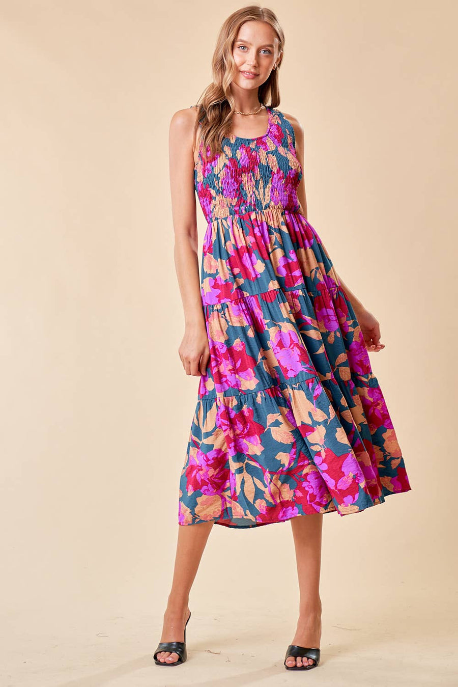Floral Smocked Midi Dress