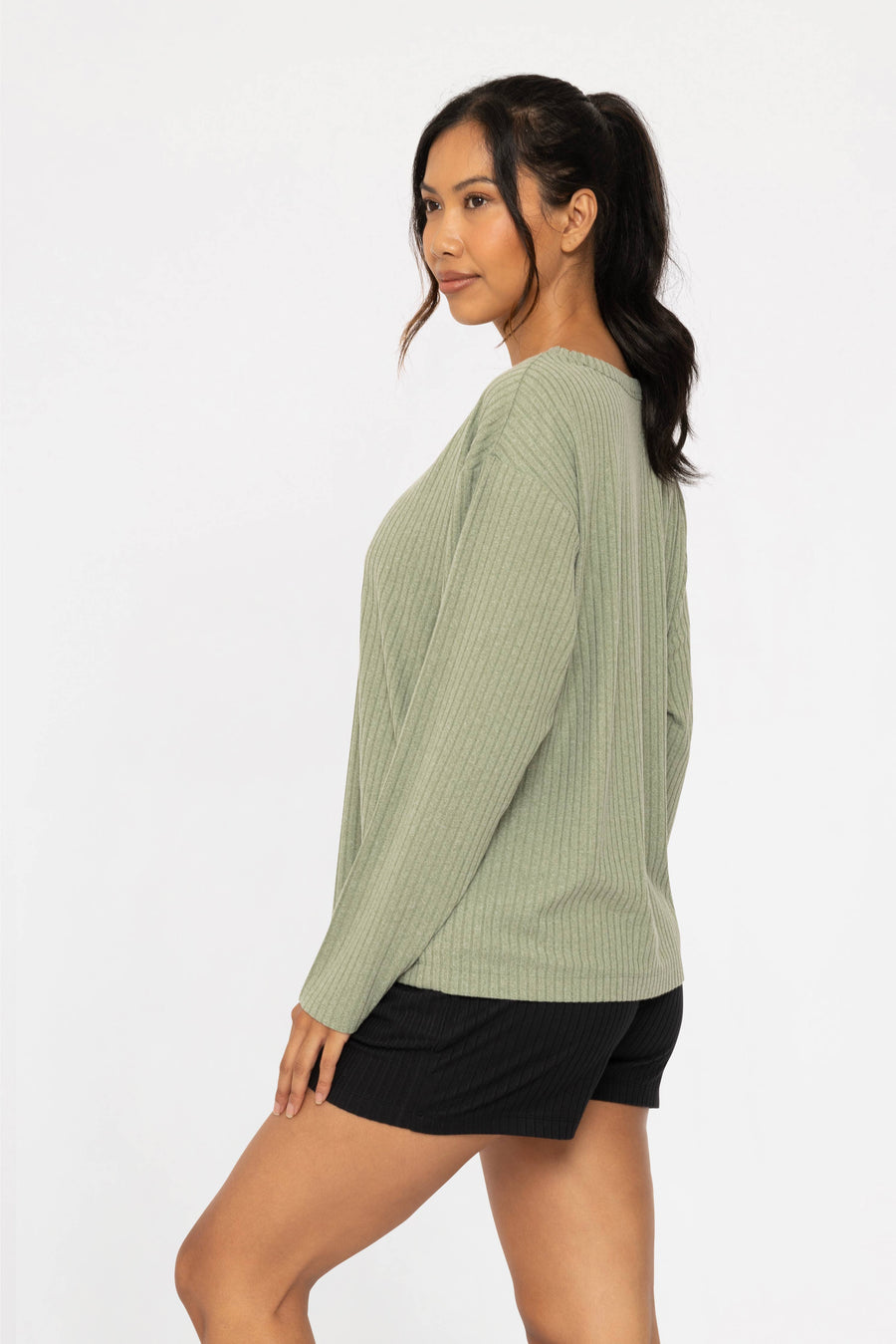 Mono B - Soft Ribbed Scoop Neck Top