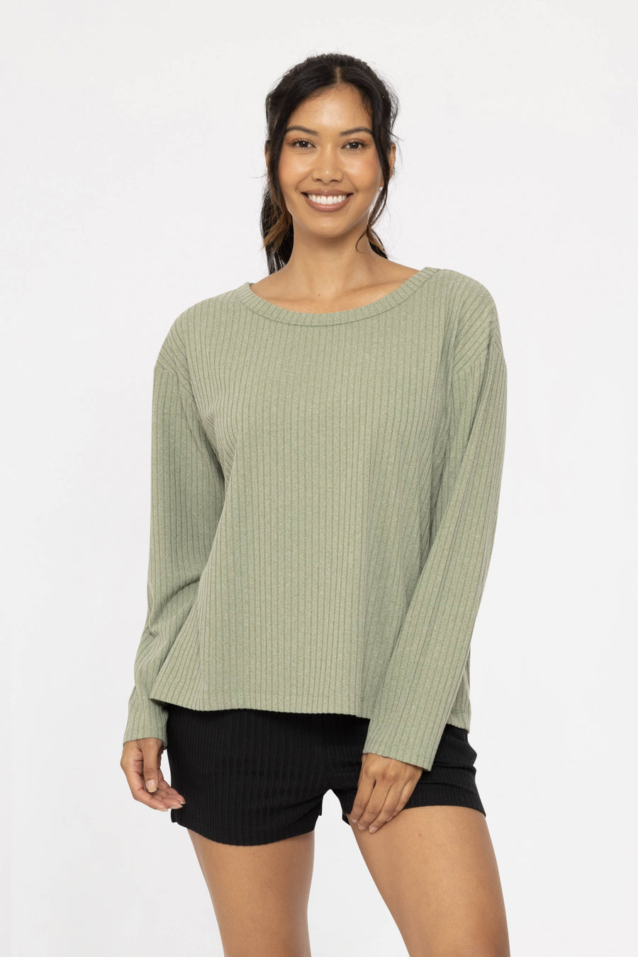 Mono B - Soft Ribbed Scoop Neck Top