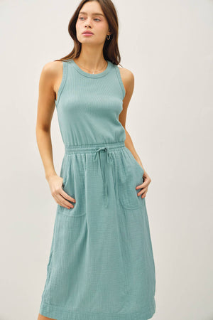 Cotton Tank Dress w/Gauze Skirt