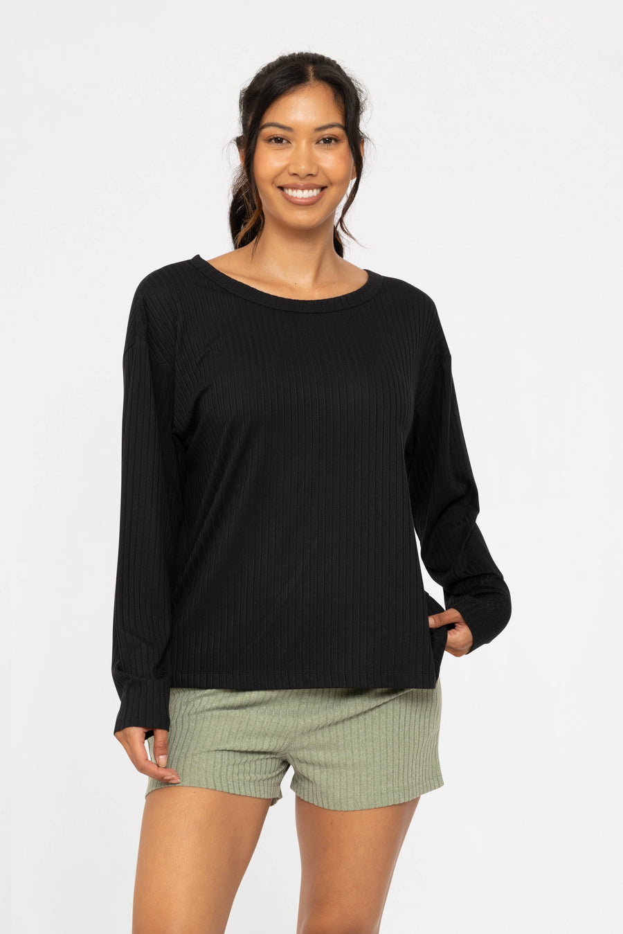 Mono B - Soft Ribbed Scoop Neck Top