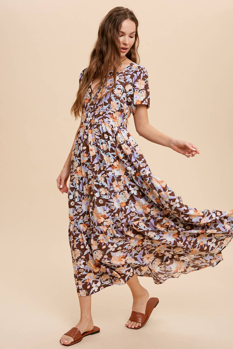 V-Neck Floral Midi Dress