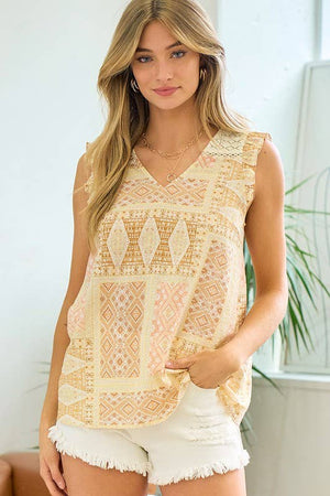 Lace V-neck w/ Back Button