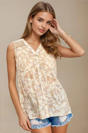 Button Front Paisley Top