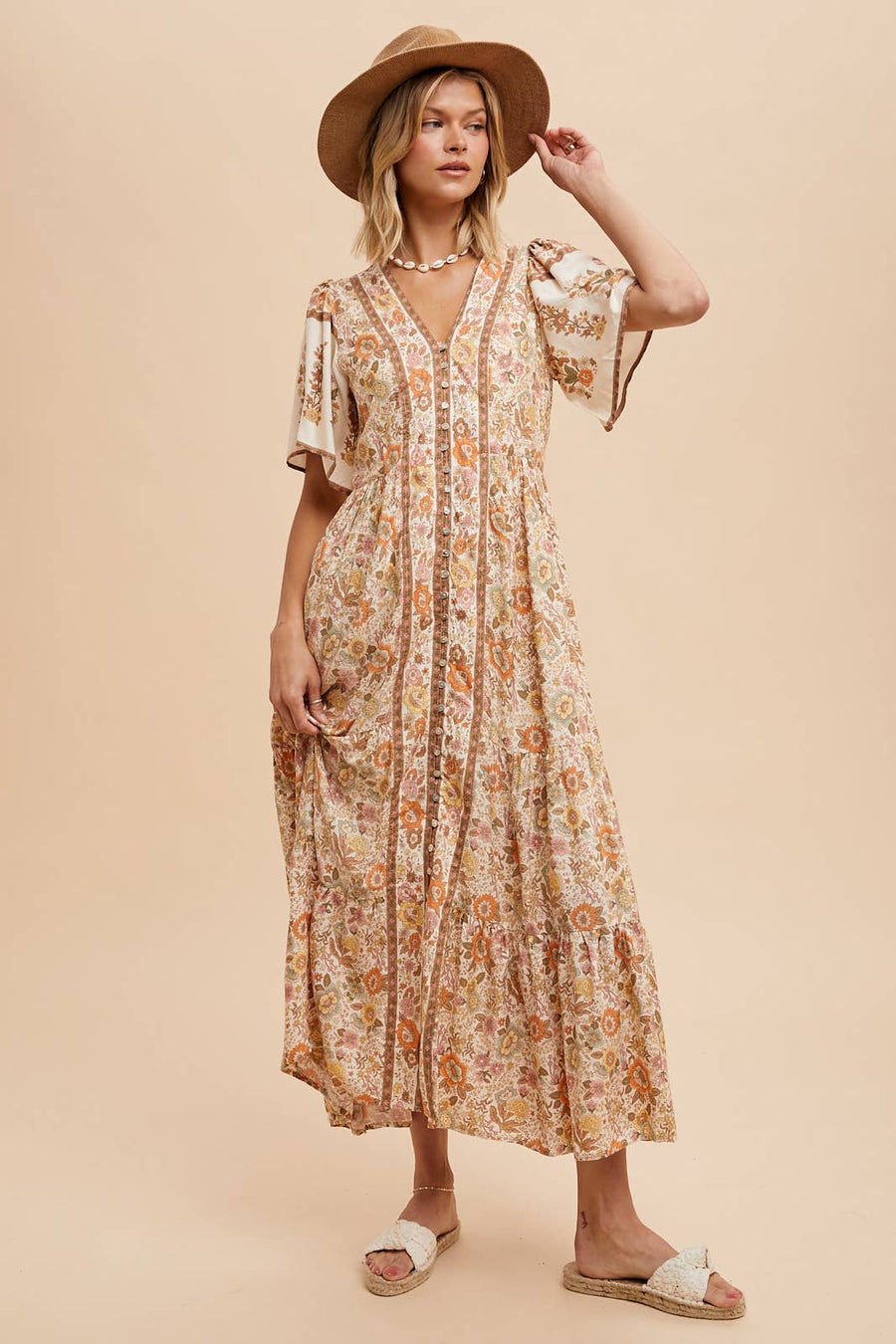 Border print midi dress
