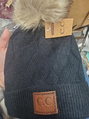 CC Beanies Modern Print w/natural pom
